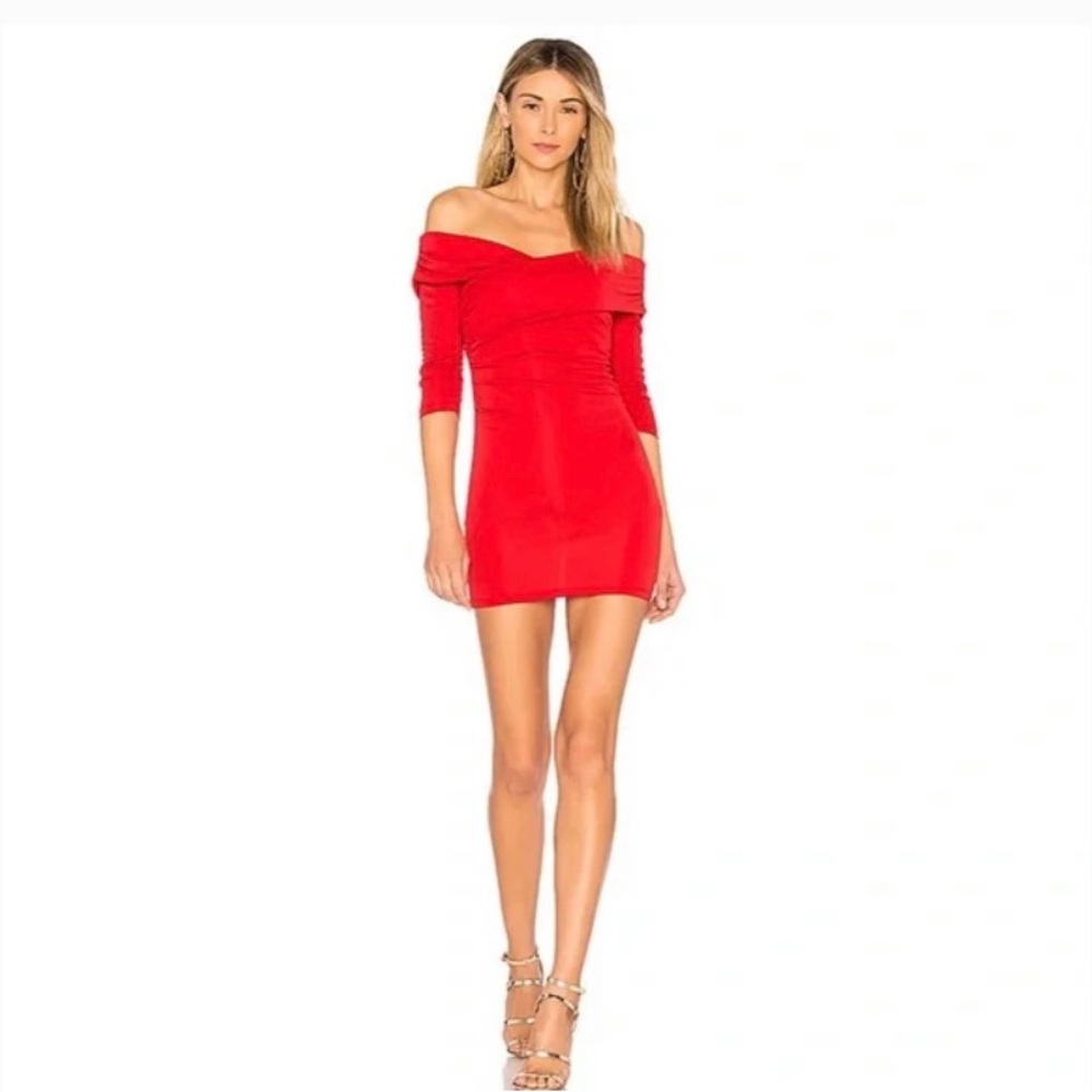 Majorelle Cypress Bodycon Dress Red Size Medium Off The Shoulder Mini Valentines